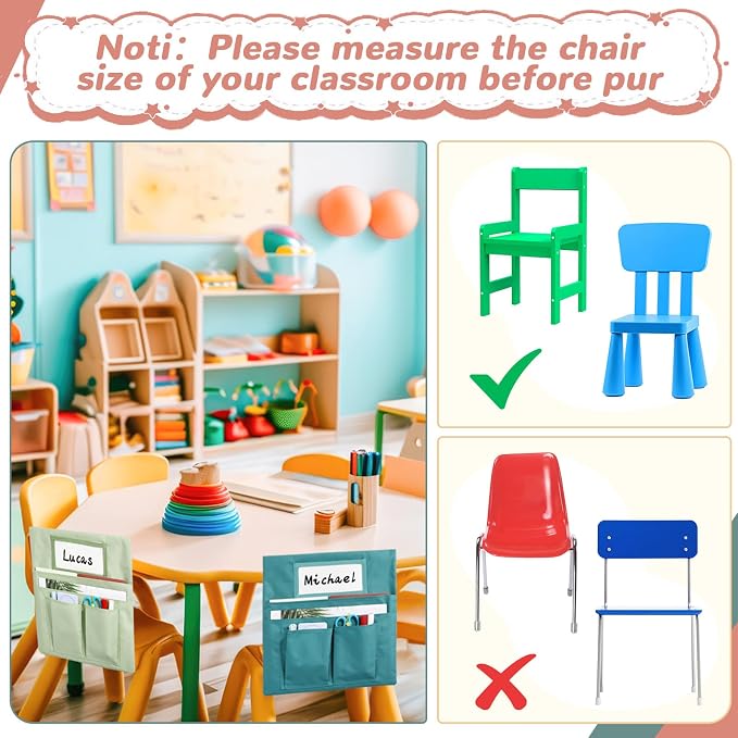 gisgfim 12 Pcs Small Chair Pockets for Classroom 13 x 14 Inch Bag with Name Tag Multi Pockets Chairsback Pouch Organizer for Student Kindergarten Elementary Daycare (Boho)