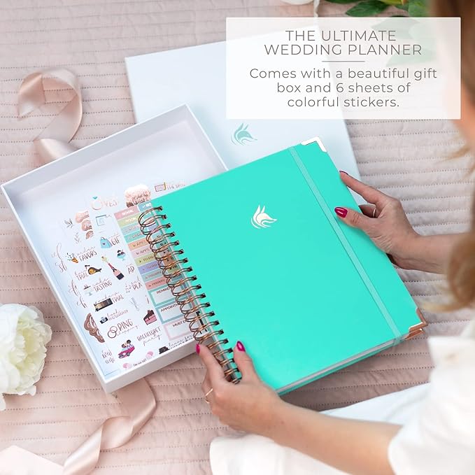 Clever Fox Wedding Planner – Notebook Organizer for Bride – Wedding Planning Binder Book with Pockets – Engagements Gift, 10x11″ (Turquoise)