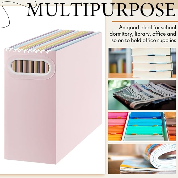 PerKoop 3 Pcs Morandi Color Hanging File Organizer Collapsible Cardboard File Box with Handle and Labels Pastel Hanging Folder Organizer Letter Size for Student Teacher Office Classroom (3 Colors)