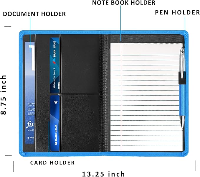 Padfolio/Portfolio Binder, Mini Padfolio Portfolio Binder 5 x 8 Legal Writing Pad, A5 Document Organizer Folder for Men Women,Blue
