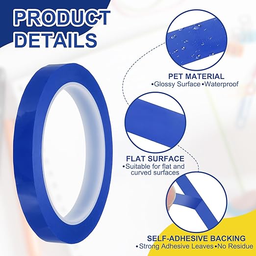 MECCANIXITY Whiteboard Tape 1/2" / 12mm Self Adhesive Graphic Chart Line Tape 72 Yard Grid Marking Stickers for Pinstripe Dry Erase Board Scrapbooking DIY Art Crafts, Blue, Pack of 3