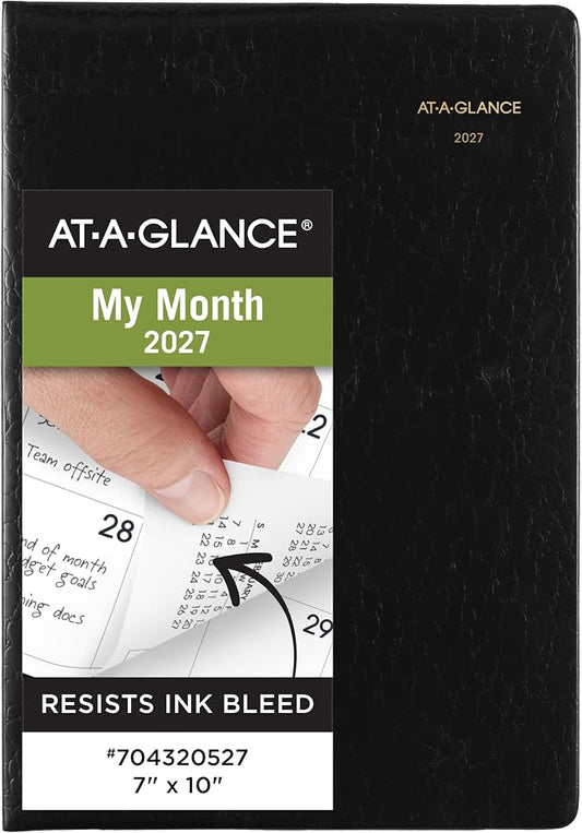 AT-A-GLANCE 2027 Planner, Monthly, 13-Month Jan-Jan, 7" x 10", Unruled Daily Blocks, Embossed Cover, Black (704320527)