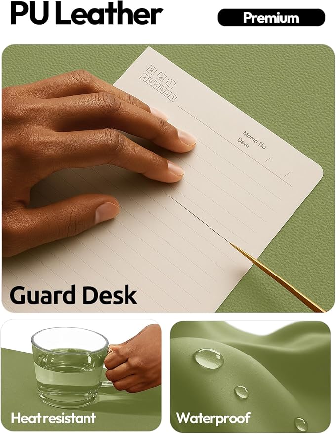 YSAGi Leather Desk Protector, Office Mat, Large Mouse Mat, Non-Slip PU Leather Blotter, Laptop Desk Mat, Waterproof Writing Pad for Office and Home(Green, 42" x 17.2")