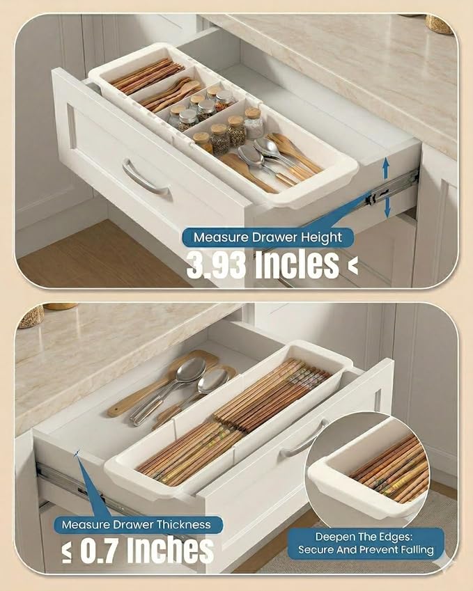 Deep Drawer Organizer Office, Adjustable & Expandable Drawer Organizer with Dividers, 18.11” White Plastic Storage Tray for Office Supplies, Kitchen Utensils,Junk & Tool Drawers