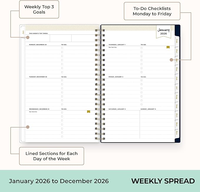 Blue Sky Day Designer 2026 Weekly and Monthly Planner Calendar, January 2026 - December 2026, 5" x 8", Clear Pocket Cover, Durable Twin Wire Binding, Includes Storage Pocket, Stickers, Peyton Navy