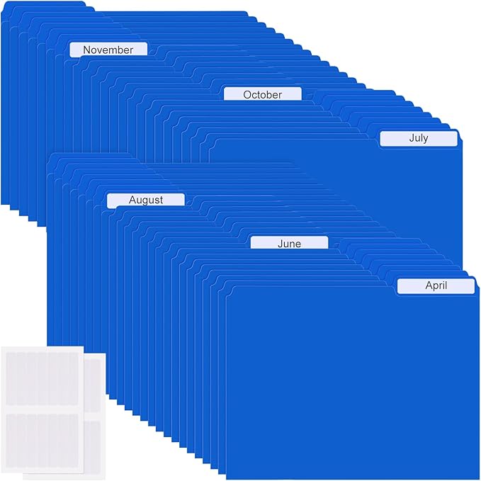 48 Pack Colored Plastic File Folders with Tabs and Sticky Labels 1/3 Cut Tab Manila File Folders Letter Size 8. 5 x 11 Inch for Office Home Organizer Documents (Sky Blue,Classic)