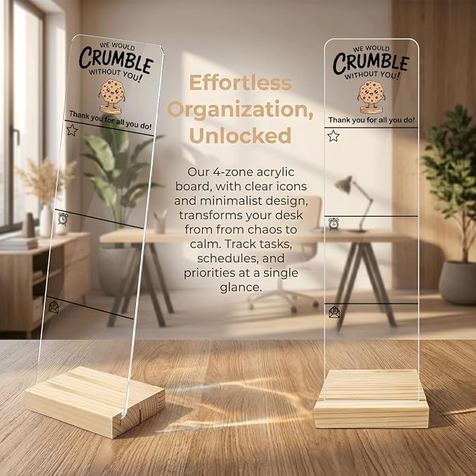 Sticky Notes Monitor Memo Board Acrylic Holder with Removable Wooden Base, We Would Crumble Without You Logo Desk Set with 200 Sheets Two Sizes Sticky Notes, Office Desk Accessories Organizer