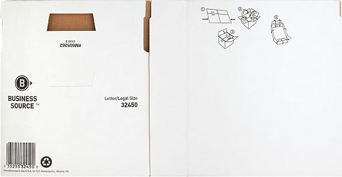 Business Source 32450 Storage Boxes, LTR/Legal, 400 lb, 12-Inch x15-Inch x10-Inch, 12/CT White