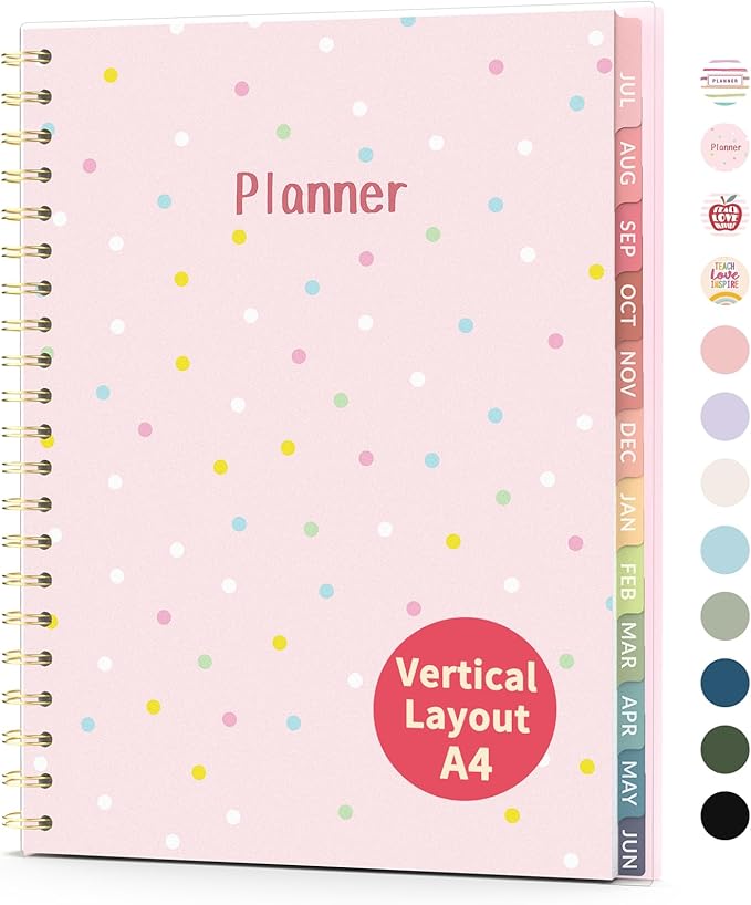 Teacher Planner 2026-2027, Forvencer Academic Planner 2026-2027, Jul 2026 - Jun 2027, 8.5"x11", Weekly & Monthly Planning Book with 7 Periods, School Agenda for Teacher Student, A4, Polka Dot Style