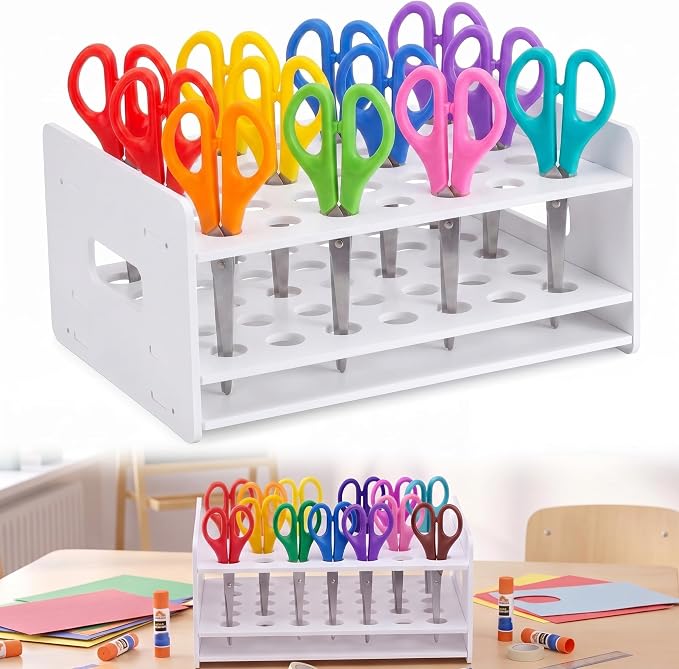 Unittype 35 Holes Scissor Holder White Plastic Scissor Storage Stand Rack Organizer 12 x 10 x 6 Inches Desktop Tool Stand for Classroom Pens Makeup Brushes Barbershop Home Office Craft Supplies