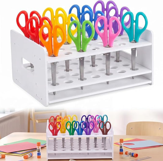 Unittype 35 Holes Scissor Holder White Plastic Scissor Storage Stand Rack Organizer 12 x 10 x 6 Inches Desktop Tool Stand for Classroom Pens Makeup Brushes Barbershop Home Office Craft Supplies