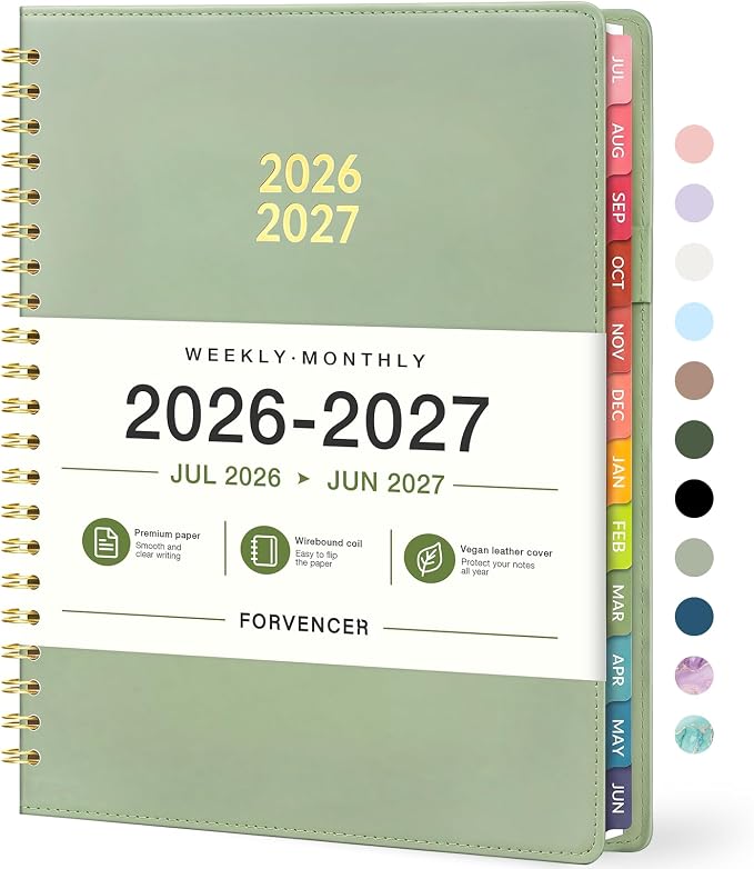 Forvencer Planner 2026-2027, Academic Planner Weekly & Monthly, Vegan Leather Cover Calendar Planner, July 2026 - June 2027, 8.5" x 11", Daily Agenda with Tabs, Student Teacher Planning Organizer