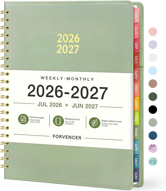 Forvencer Planner 2026-2027, Academic Planner Weekly & Monthly, Vegan Leather Cover Calendar Planner, July 2026 - June 2027, 8.5" x 11", Daily Agenda with Tabs, Student Teacher Planning Organizer