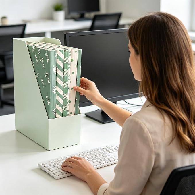 Whaline 24 Pack Sage Green File Folders Letter Size Botanical Leaves Plaid Striped Dots File Pockets with 1/3 Cut Tab for Home Office Classroom Supplies, 8.9 x 11.6 Inch