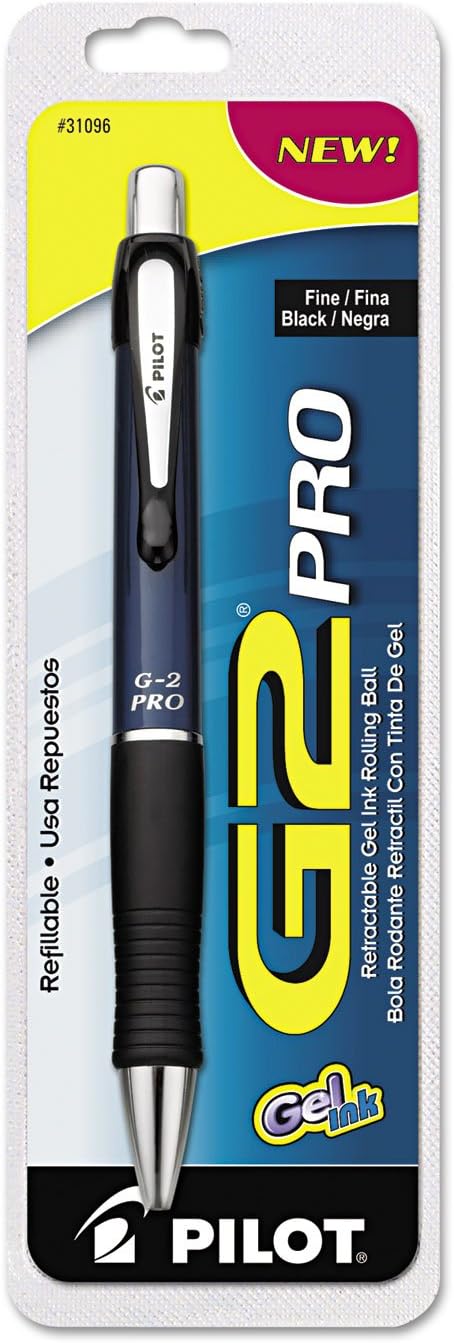 Pilot, G2 Pro Gel Roller Pen, Fine Point 0.7 mm, Blue Barrel, Black Ink