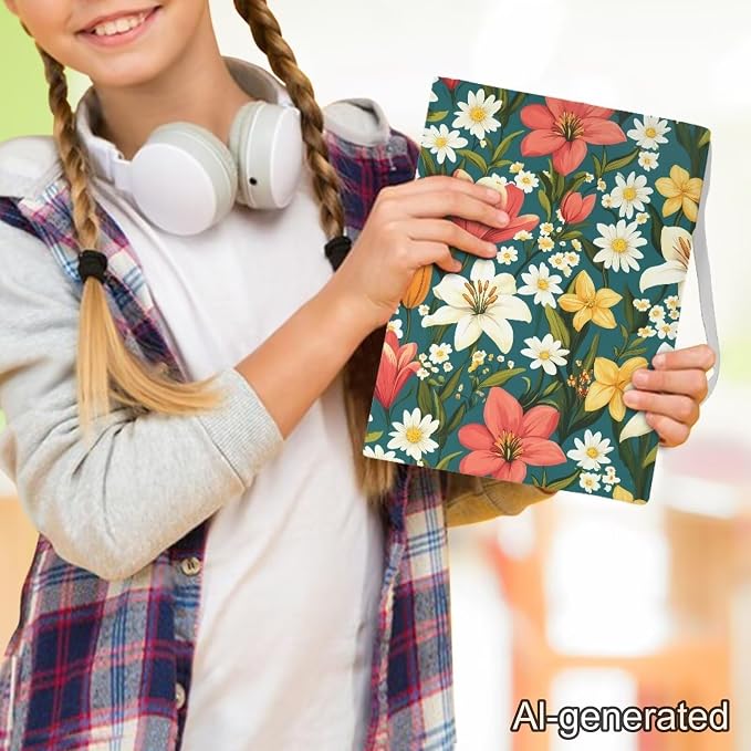 Dreaweet Lily Print Book Covers for Textbooks Paperback,Stretchable Jumbo Book Sleeves for Hardcover Books up to 9 x 11 Inches Reusable Washable Protective Textbook Covers