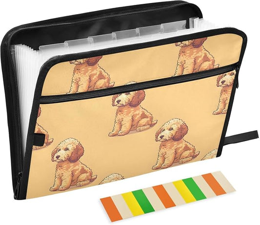 Expanding File Folder Poodle Dog Yellow Accordion File Organizer 13 Pockets Document Organizer with Zipper Labels A4 Letter Office Storage