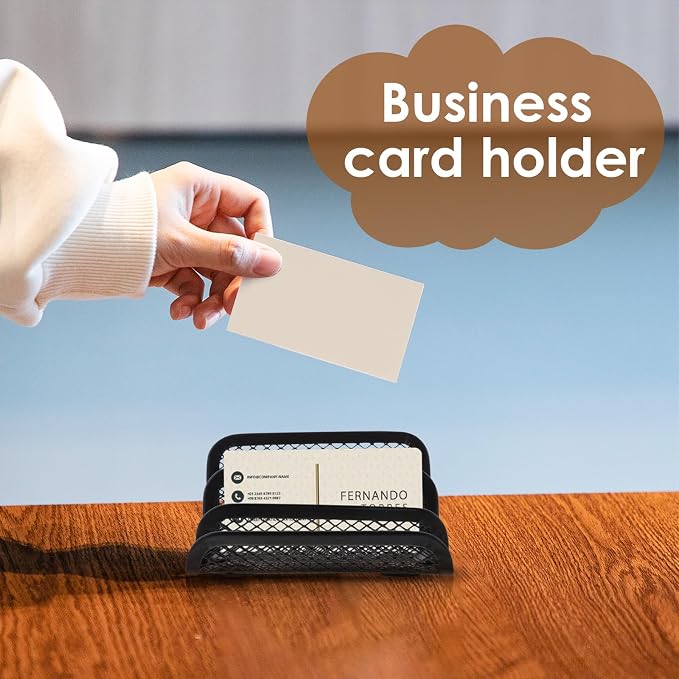 Chris.W Desktop Stacking Business Card File Holder/Stand from, 3-Tier, Metal Mesh Collection (Black)