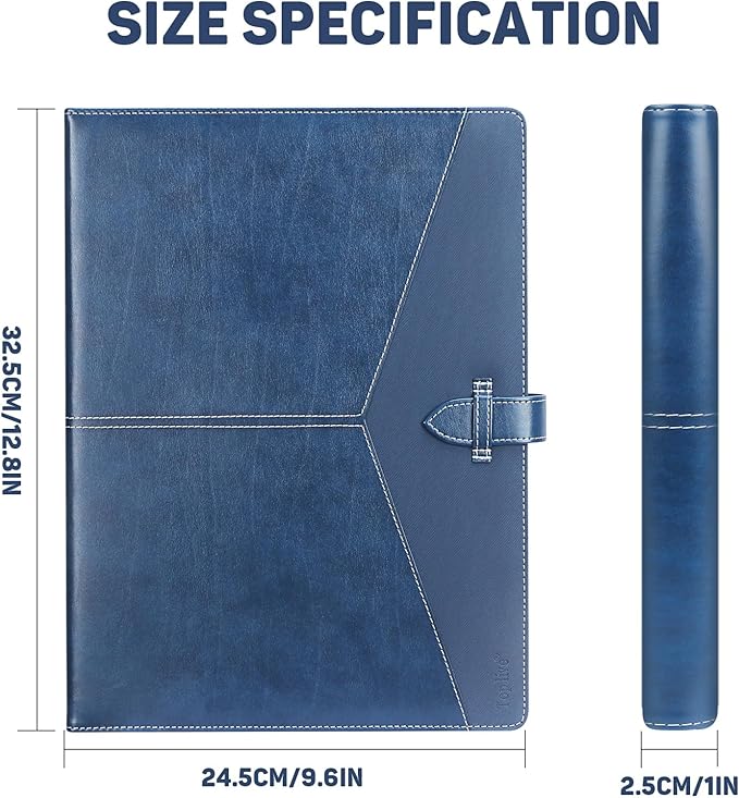 Toplive Padfolio 3 Ring Binder Organizer Business Portfolio Folder for Women, A4/ Letter Size PU Leather Portfolio Padfolio for Interview Conference Presentation (Blue -with Clipboard)