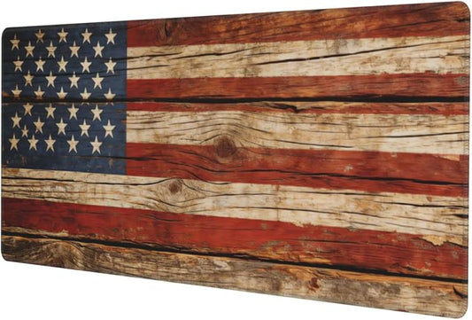 American Antique Flag Wood Gaming Mouse Pad, Large Mouse Pad for Desk Mat XXL XL Mousepad, Big Keyboard Pad Office Desk Accessories Decor