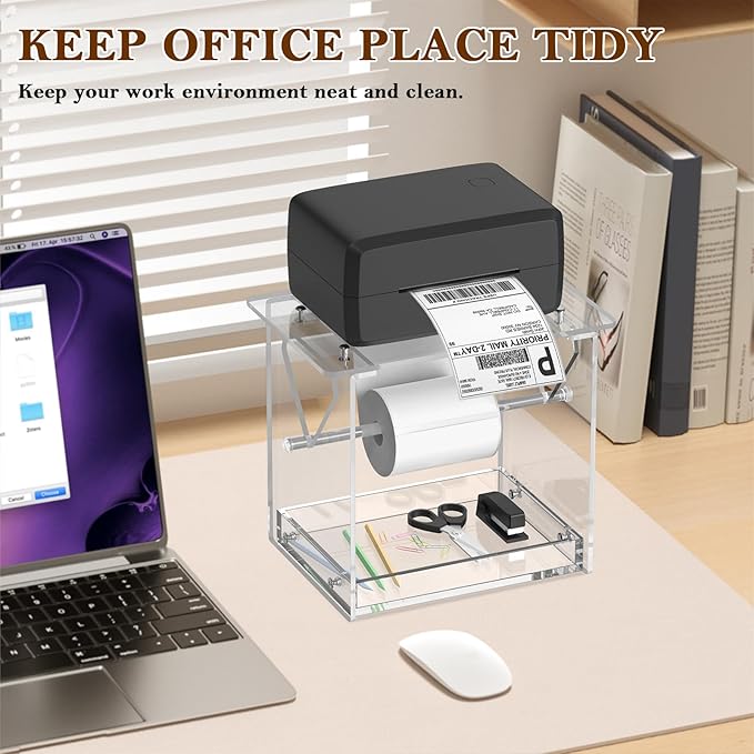 Label Roll Holder for Rolls and Fanfold Labels, Acylic Label Holder for Thermal Printer, Desktop Thermal Printer Stand Sticker Roll Holder for Home, Office, Work