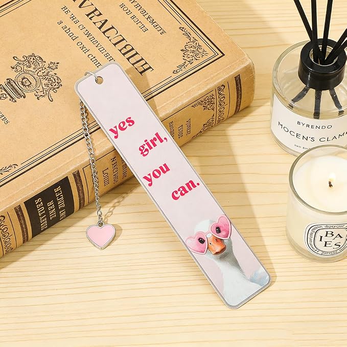 Pink Cute Bookmark for Women Silly Goose Gift Metal Bookmark for Students, Teachers, and Readers Funny Bookmarks Gift Page Markers Study Stationery, Office Supplies (Pink B)
