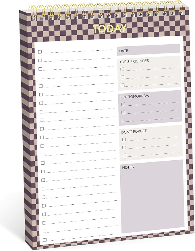 Taja To Do List Notepad - To Do List Notebook for Work with 52 Sheets, 9.8" x 6.5", Undated Daily Planner Perfect for Daily Tasks and Goal Setting, Notepad Suitable for Office, Home & School - Lilac Checkered