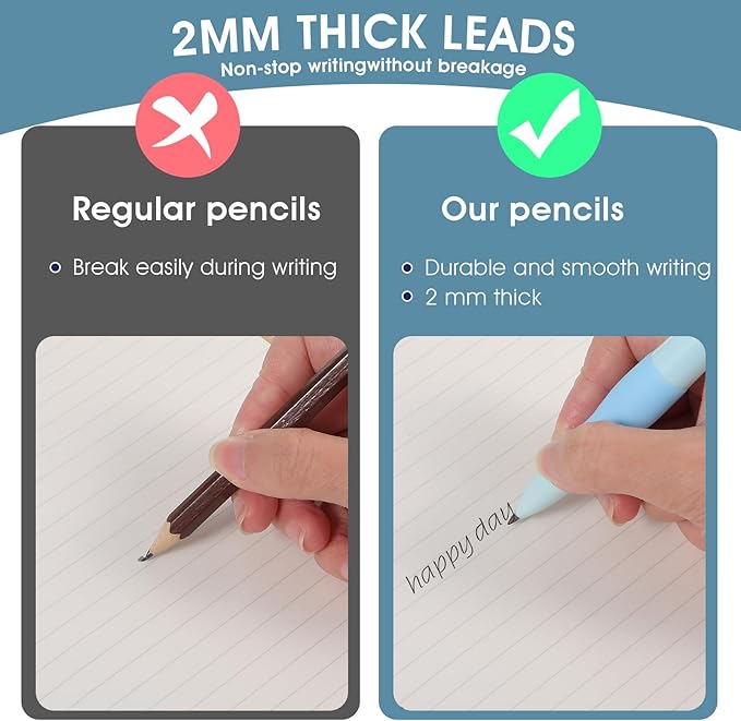 Mechanical Pencils Thick Pencils with Comfort Ergonomic Grip, Aesthetic Supplies Set with 2 Erasers, 4 Leads Refills, 4 Pcs 2.0MM Pencil for Writing Drawing