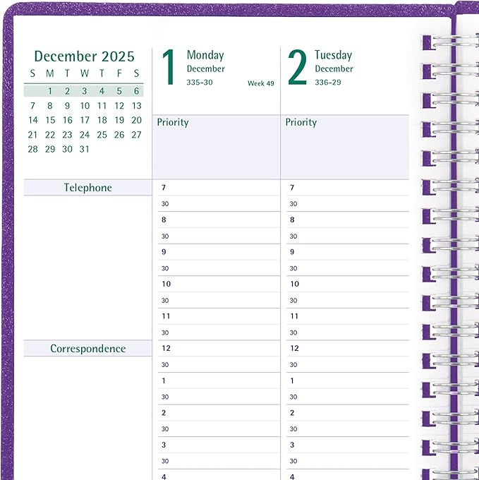 Blueline® 2026 Timanager® DuraFlex 5-Day Weekly/Monthly Planner, 13 Months, December 2025 to December 2026, Poly Cover, 9.0625" x 5.875", Purple (C5910V.86T-26)