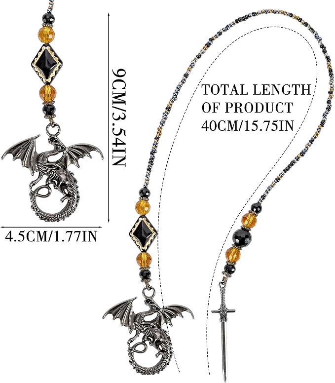 Dragon Sword Bookmark Gifts - Black Fantasy Fourth Beaded Bookmarks for Men Book Lovers Crystal Bead Chain Wing Page Marks School Office Reading Accessories Bookish Gift for Birthday Christmas