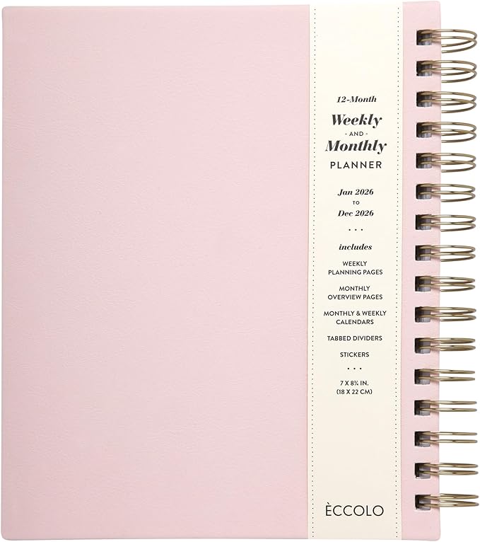 WORLD TRAVELER 2026 Planner Weekly and Monthly - 7'' x 8.75'' Hard Cover January December Spiral Daily Planner 2026 To Do List, Size 7X8.75, Pink This Year