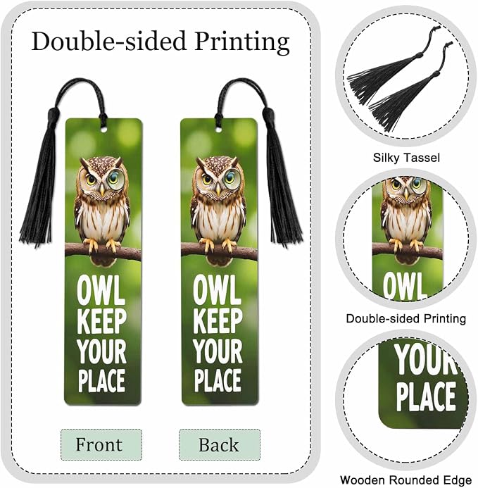Owl Bookmarks 5 Pcs with Tassels Keep Your Place Animal Bird Tree Branch Wooden Bookmarks for Reading Women Students Teacher Reader