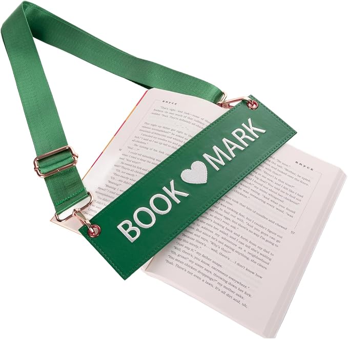 TIDOIRSA Detachable Strap Embroidered Leather Unique Funnys Bookmarks Carrier for Women,Readers,Book Lovers (Green)