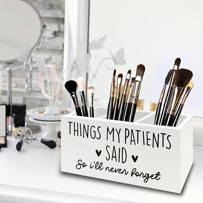 Funny Nurse Gifts Pen Pencil Holder Organizer for Desk, Nurse Office Decor, Nursing Week Gifts, Things My Patients Said Wooden Box Sign for Office Workplace Desk Tabletop Decorations