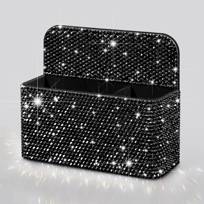 Bling Magnetic Marker Holder for Whiteboard Pen Holder for Women Girls Sparkly Gift Desk Organizer with Glitter Rhinestones for Christmas School Office Supplies (Black)
