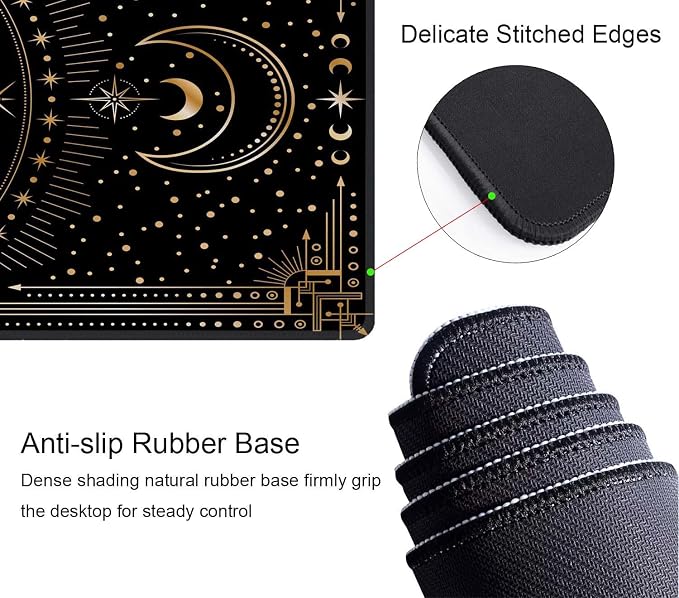 Moth Witch Desk Mat Moon Phases Large Mouse Pad XL Extended Gaming Mousepad Crescents Keyboard Mouse Mat Desk Pad for Computer Laptop 31.5''X11.8'' Non-Slip Rubber Base with Stitched Edges
