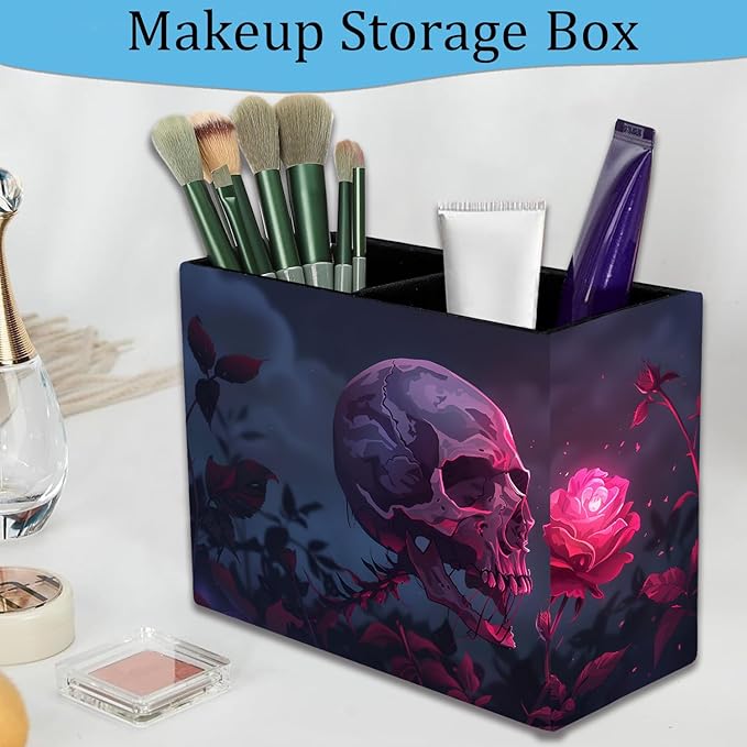 Pen Holder and Anti-Slip Mouse Pad Combination, Makeup Brush Storage Box, Tableware Storage Box, Suitable for Office and Home - Rose Skull