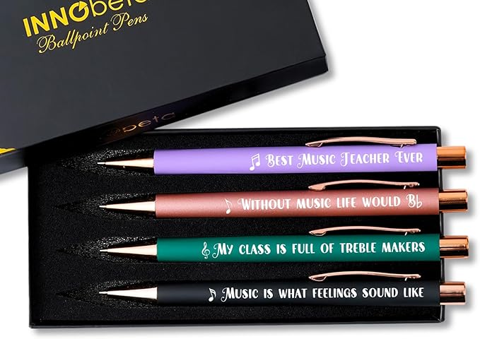 InnoBeta Music Teacher Gifts for Women, Ballpoint Pen Set of 4, Funny Gifts in Teacher Appreciation Day, Birthday, Christmas - Best