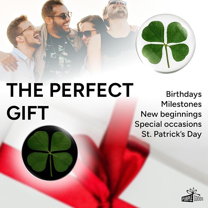 Real Four Leaf Clover Pocket Token Gift Set - Lucky Token, U.S Half Dollar Coin Sized - Genuine 4 Leaf Clover Good Luck Charm - Perfect as Good Luck Gifts (2 Pack)