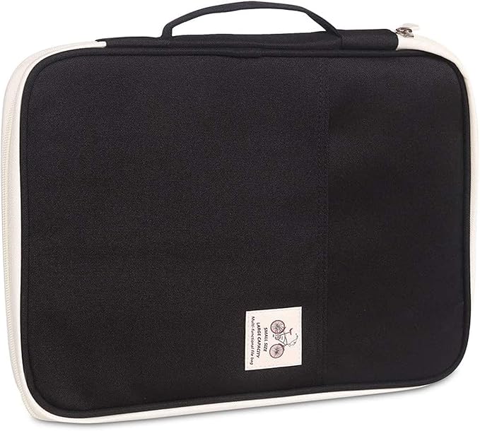 JAKAGO A4 Travel Portfolio Multifunctional Document Organizer Zippered Case for Office Supplies (Black)