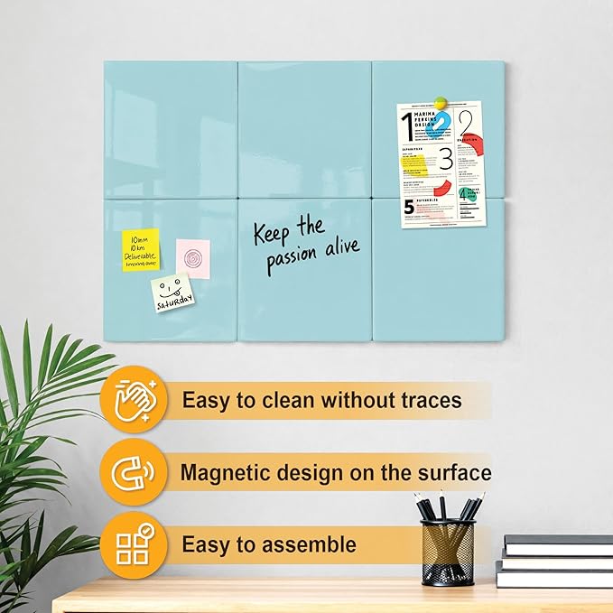 Comix Magnetic Board, 6 Pack Magnetic Whiteboard for wall, 11.8 x 11.8 Inches Dry Erase Board for Kids, Students, White Board Dry Erase Set for Fridge, Office and Home, Green