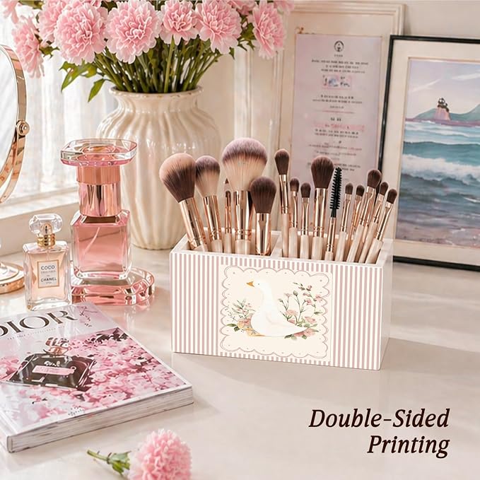 Cute Goose Pen Pencil Holder for Desk Goose Nursery Decor, Flower Geese Wooden Box Sign Desk Decor for Kids Girls Room Nursery Playroom Decoration