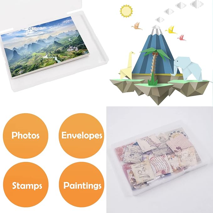 Cuyacili 4 Pack Scrapbooking Paper Storage File Boxes B6 Plastic Box for Documents Magazines Paper Photos Stamps Cards Envelope Protector Office Supplies File Storage Case (7 * 5 inch)