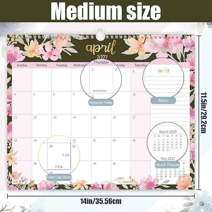 GuassLee Wall Calendar 2026-2027, Calendar Wall 2026, 19-Months Hanging Calendar Jun. 2026 to Dec. 2027, 14" x 11.5" Monthly Planner Wall with Thick Paper for Office School Home Teacher Academic