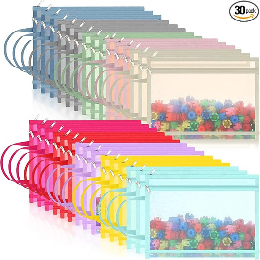 Marspark 30 Pack 10 Color Mesh Zipper Pouch Bags A4 Nylon Organizing Bags Breathable See Through Zipper Pouch with Handle for Office Games