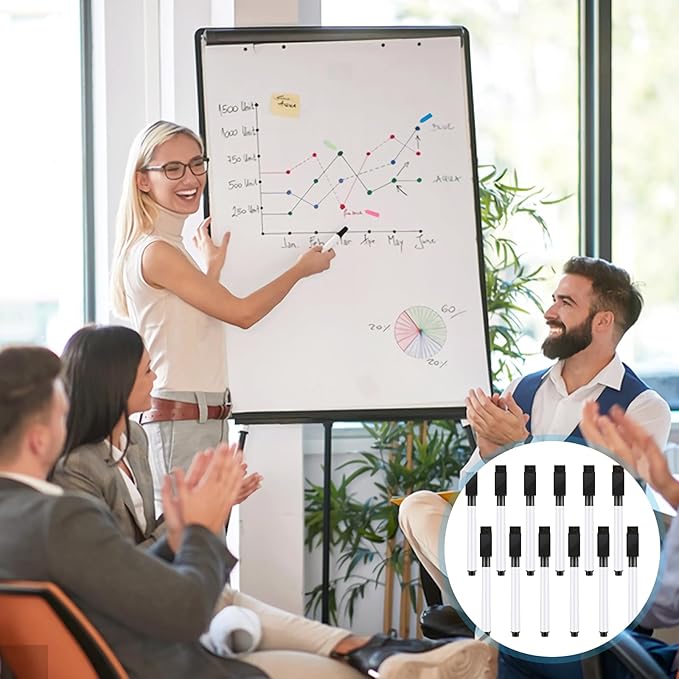 12 Pcs Black Dry Erase Markers, Whiteboard Dry Erase Markers Fine Tip Small Magnetic Dry Erase Marker with Eraser Cap for School, Home, Office Supplies