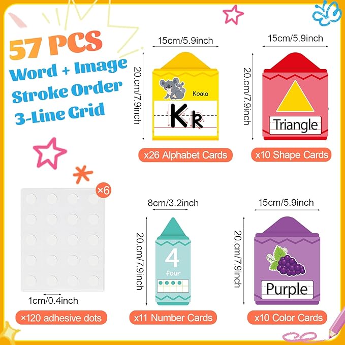 Crayon Alphabet Number for Classroom Wall Colorful Crayon Bulletin Board Manuscript Educational Cards ABC Letters Numbers Shapes Colors Poster for Preschool Elementary Early Learning Decor