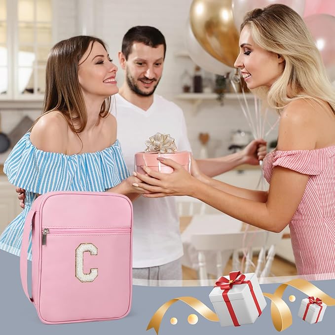 Bible Covers for Girls, Fruobeyla Pink Bible Cases for Woman PU Leather Bibles Carrying Case for Women, Large Bibles Tote Bags with Handle and Zippered Pocket for Kids, Pink (Letter C)