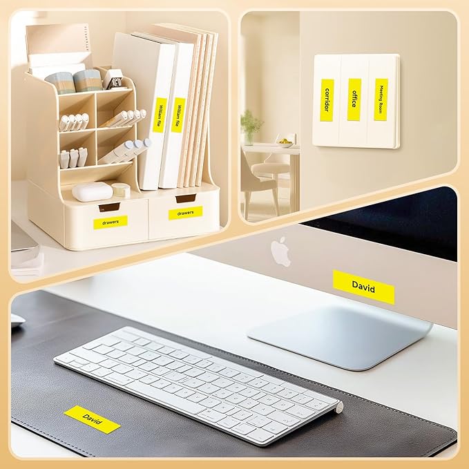 Thermal Labels DETONGER 1/2 Width Compatible Tape Refills Label Stickers Film Coatedfor Label Maker Tapes Home Office School Business Use Sticky Liquid-Proof 0.5"×1.6"(12×40mm) Yellow
