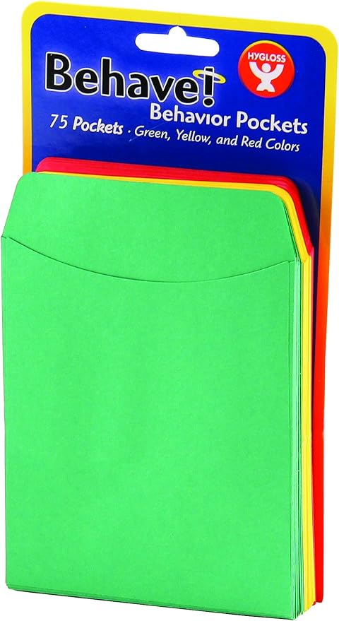 Hygloss Products Behavior Pockets - Motivational for Students & Kids - Red, Yellow & Green - Incentive for Classroom - Early Childhood Education Material - 3.5 x 4.875 Inches - Pack of 75